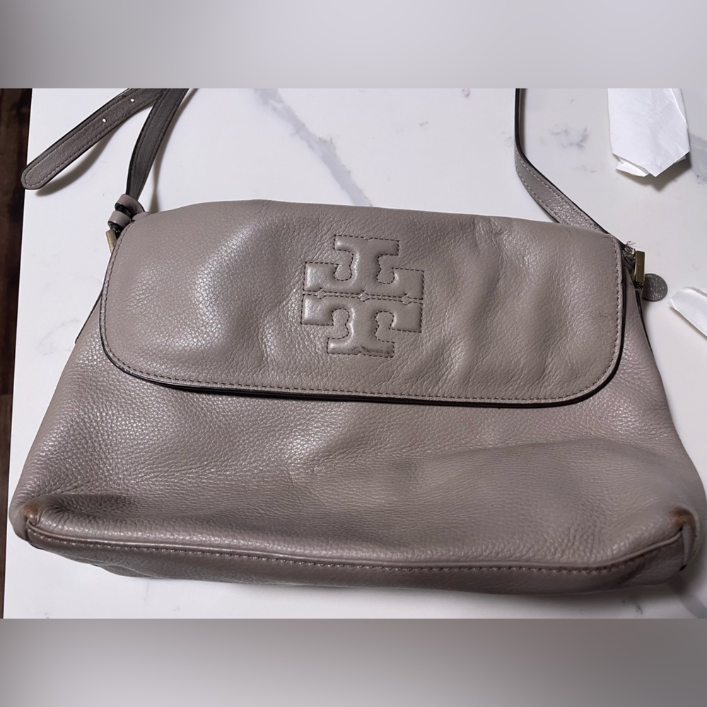 Tory Burch Grey Leather Crossbody Purse